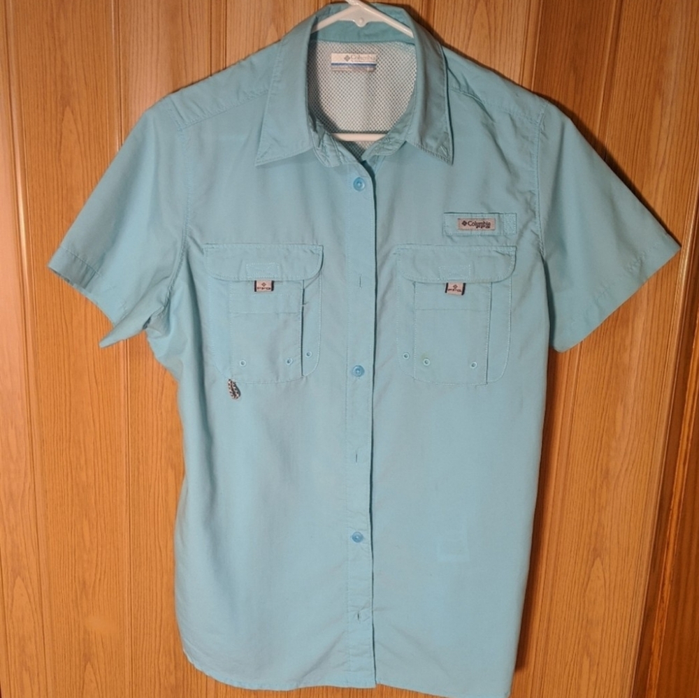 Columbia blue button-down shirt